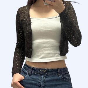 brown open knit / crochet cardigan 🐻